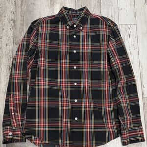 (M) Men's J. Crew Button Down Black Plaid Multi-color Cotton Slim Untuck Medium